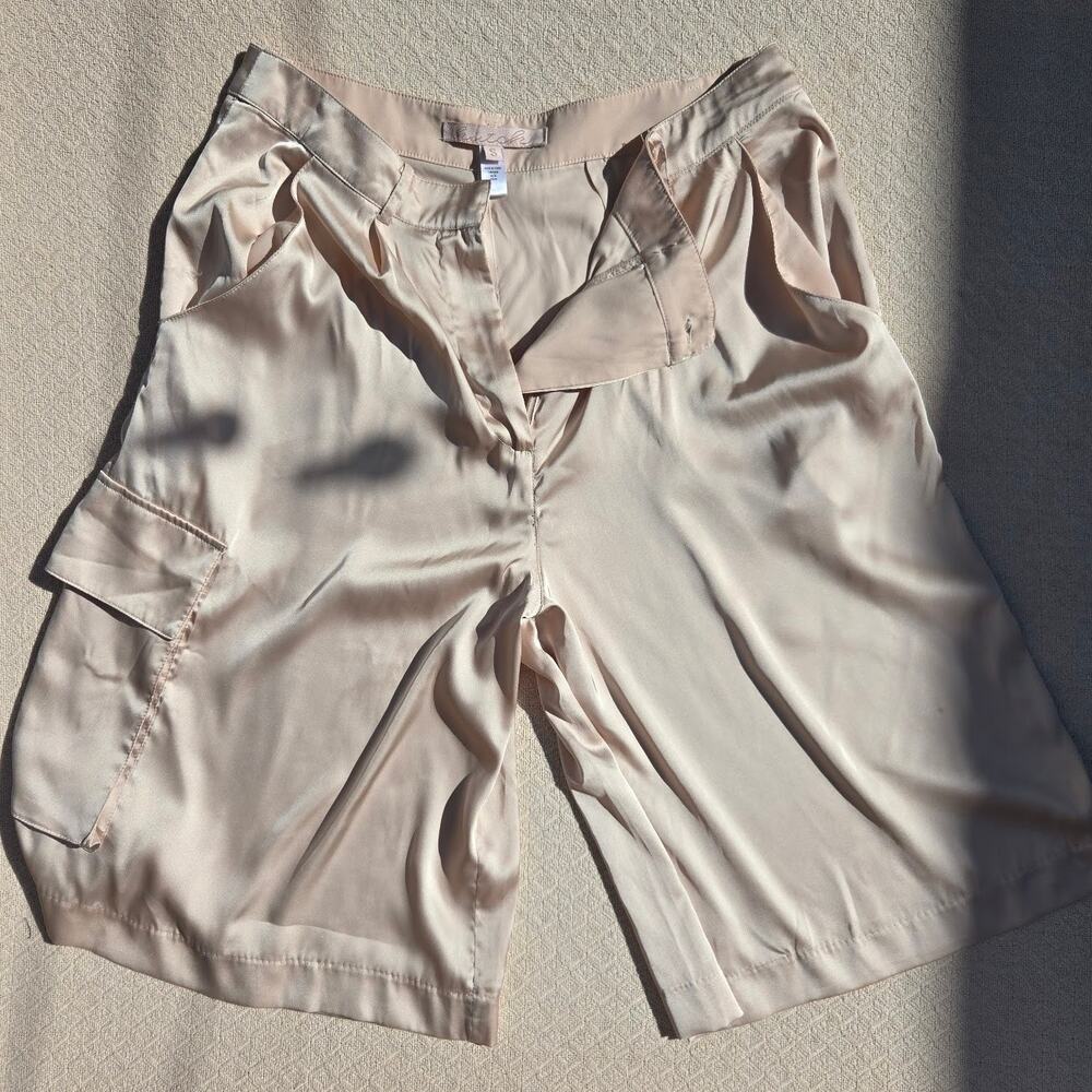 champagne satin cargo bermuda shorts ♡
